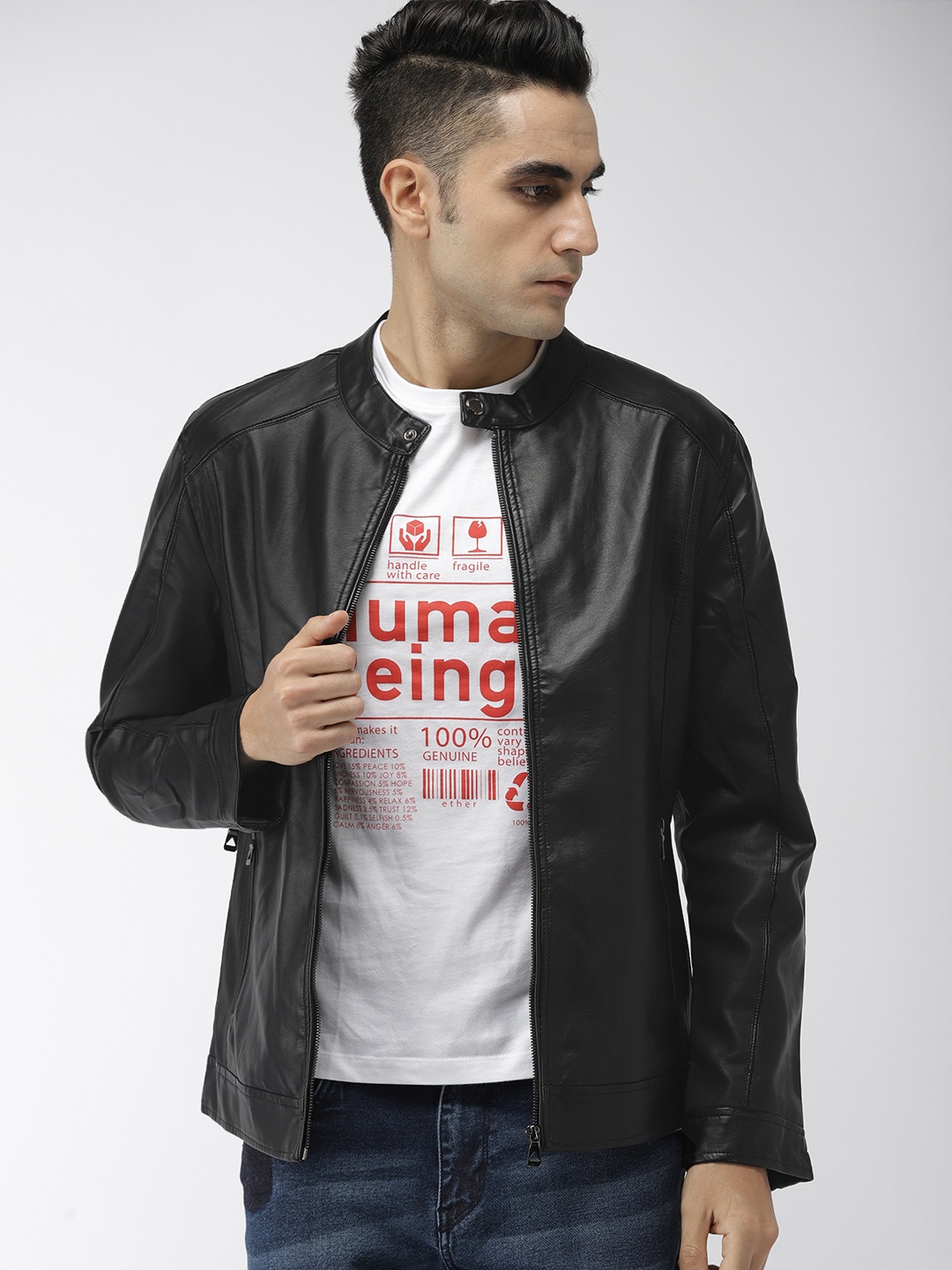 

The Indian Garage Co Men Black Solid Biker Jacket