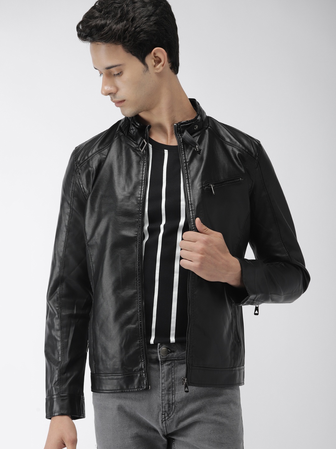 

The Indian Garage Co Men Black Solid Biker Jacket