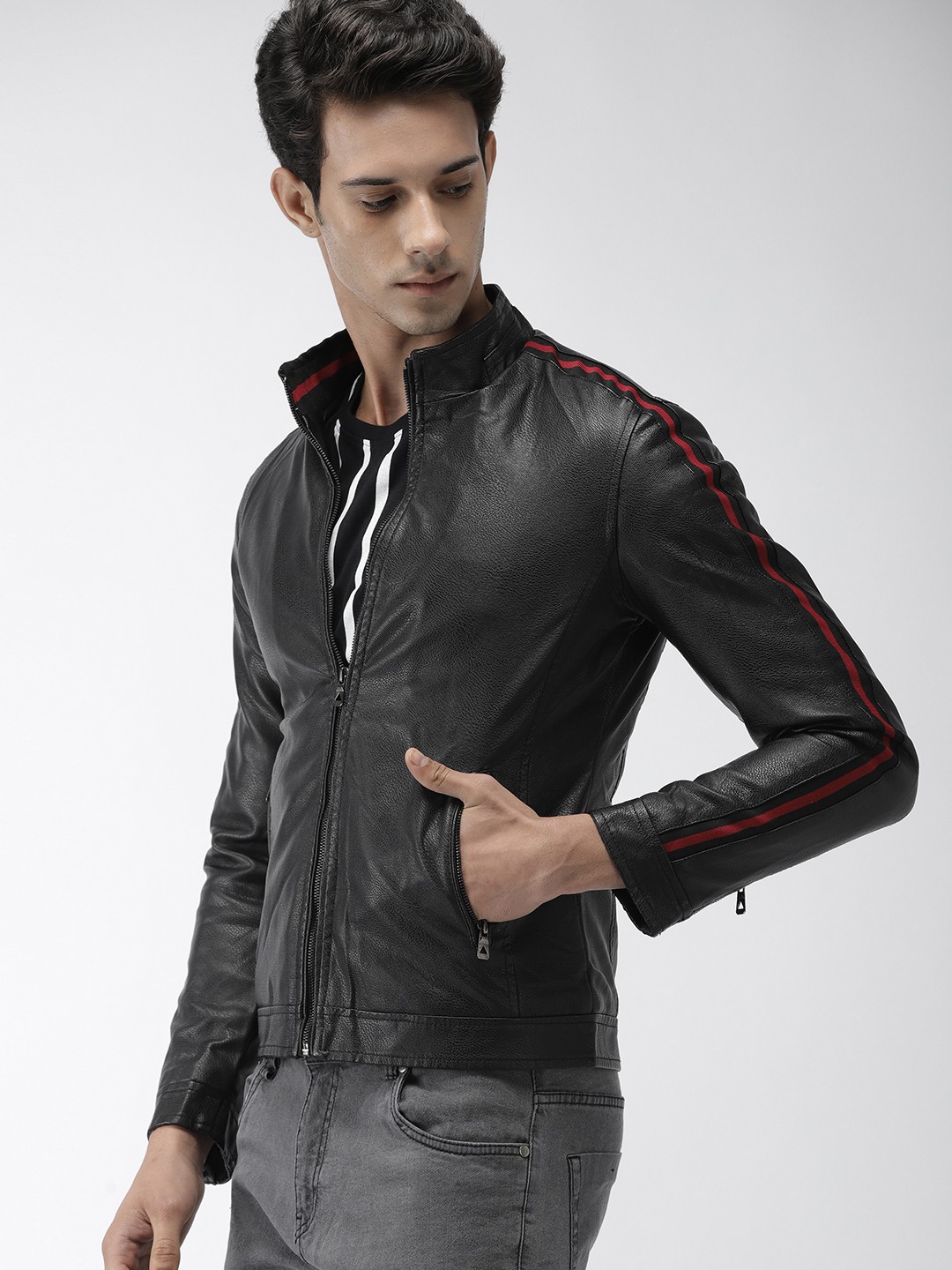 

The Indian Garage Co Men Black Solid Biker Jacket