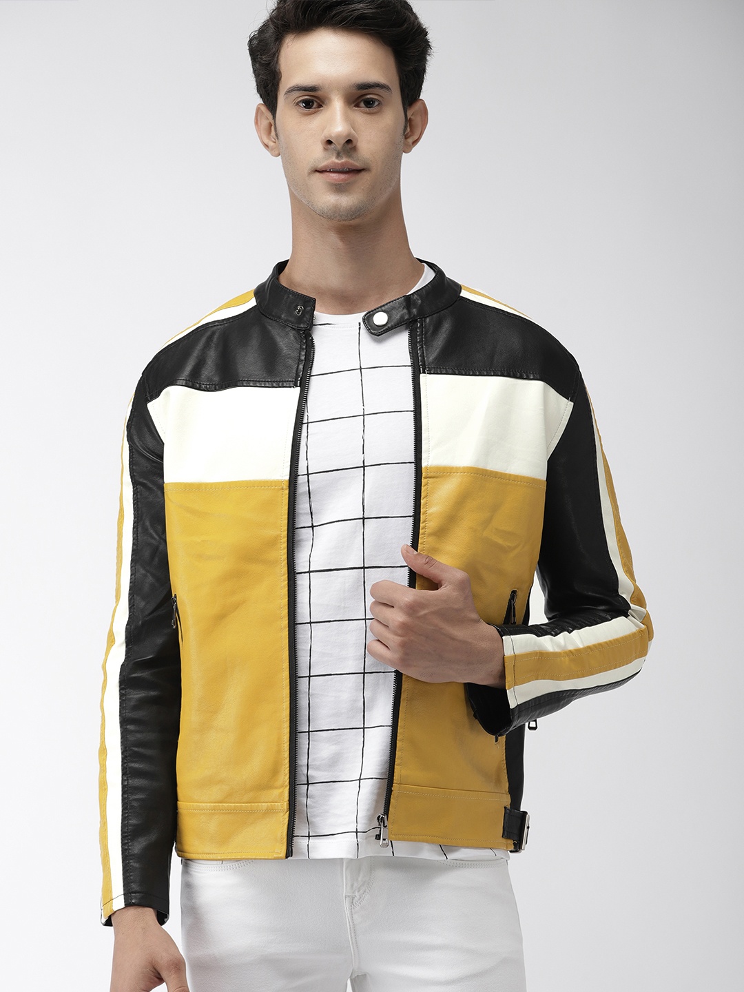 

The Indian Garage Co Men Black & Mustard Yellow Colourblocked Jacket