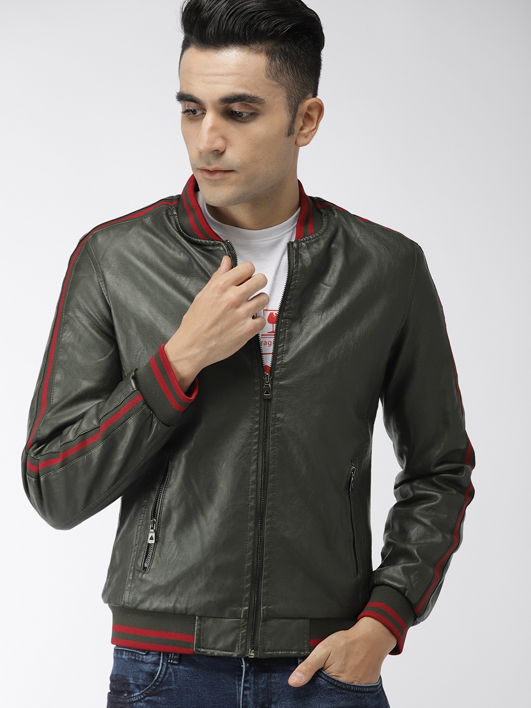 

The Indian Garage Co Men Green Solid BikerJacket