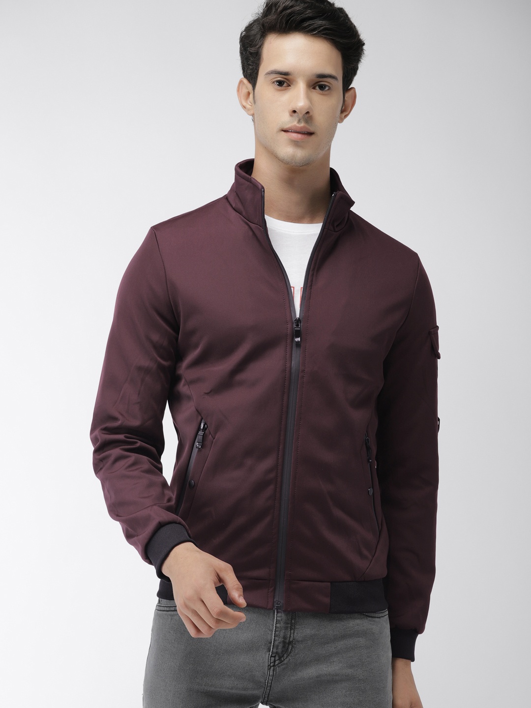 

The Indian Garage Co Men Burgundy Solid Bomber Jacket