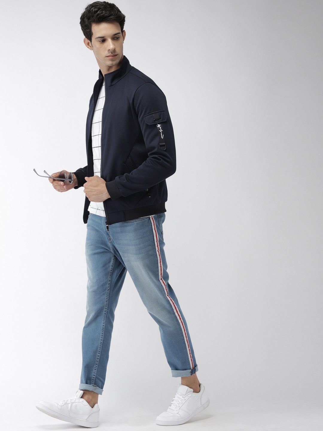 

The Indian Garage Co Men Navy Blue Solid Bomber Jacket