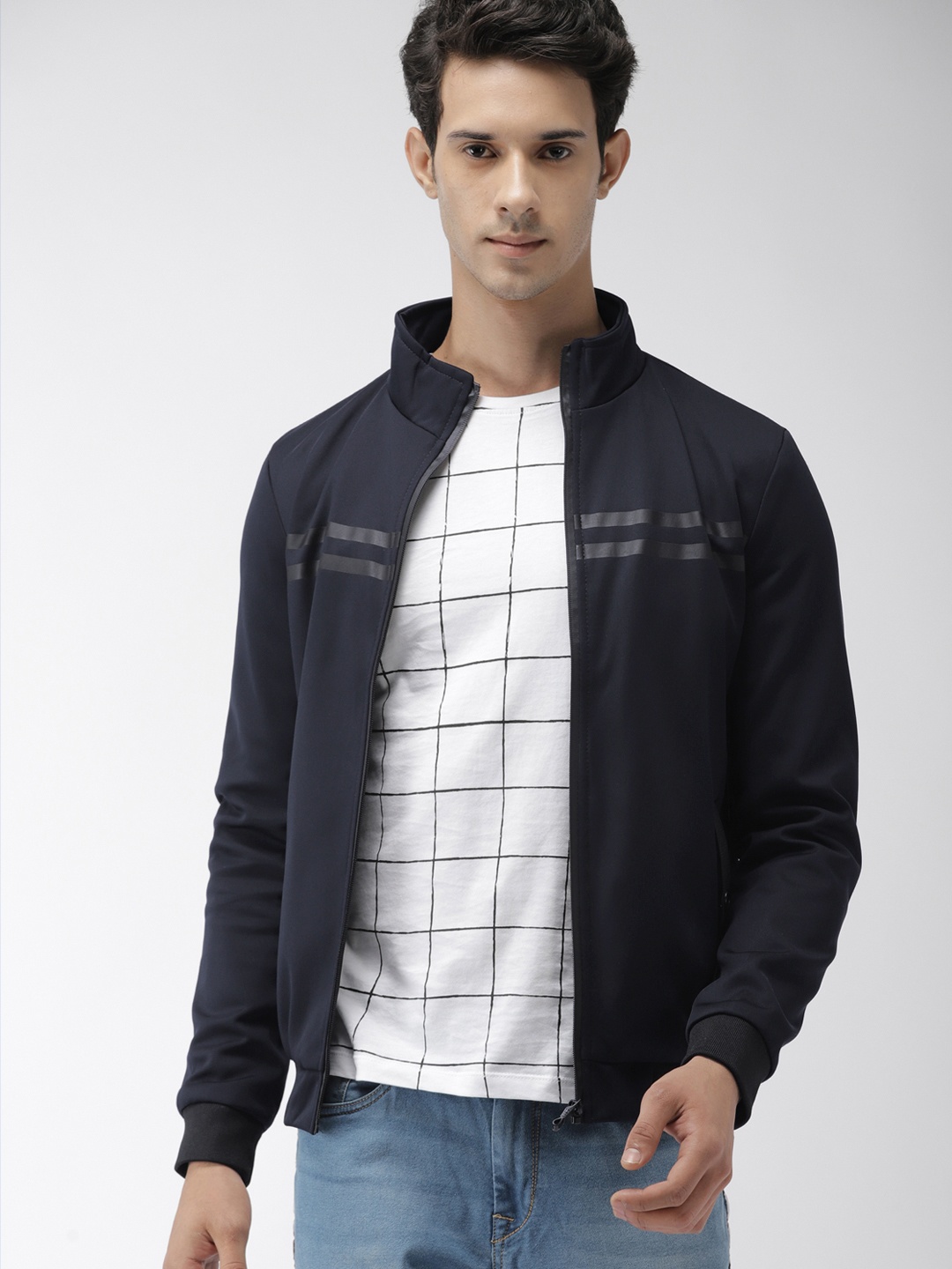 

The Indian Garage Co Men Navy Blue Solid Bomber Jacket