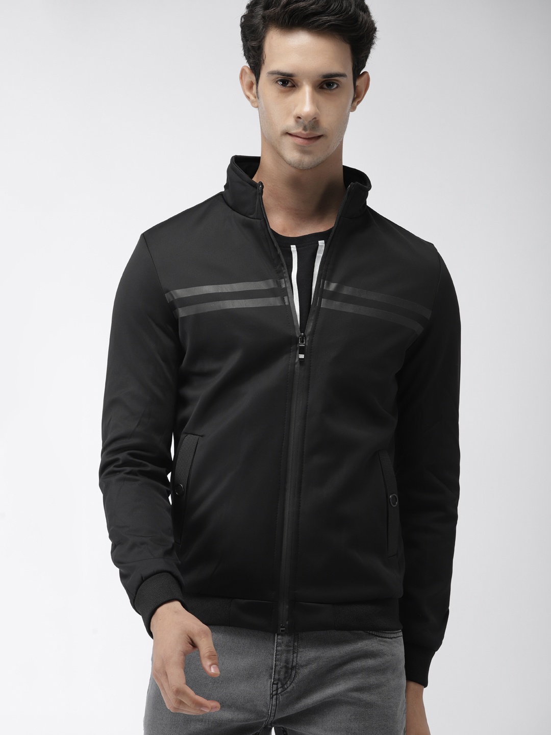 

The Indian Garage Co Men Black Solid Bomber Jacket