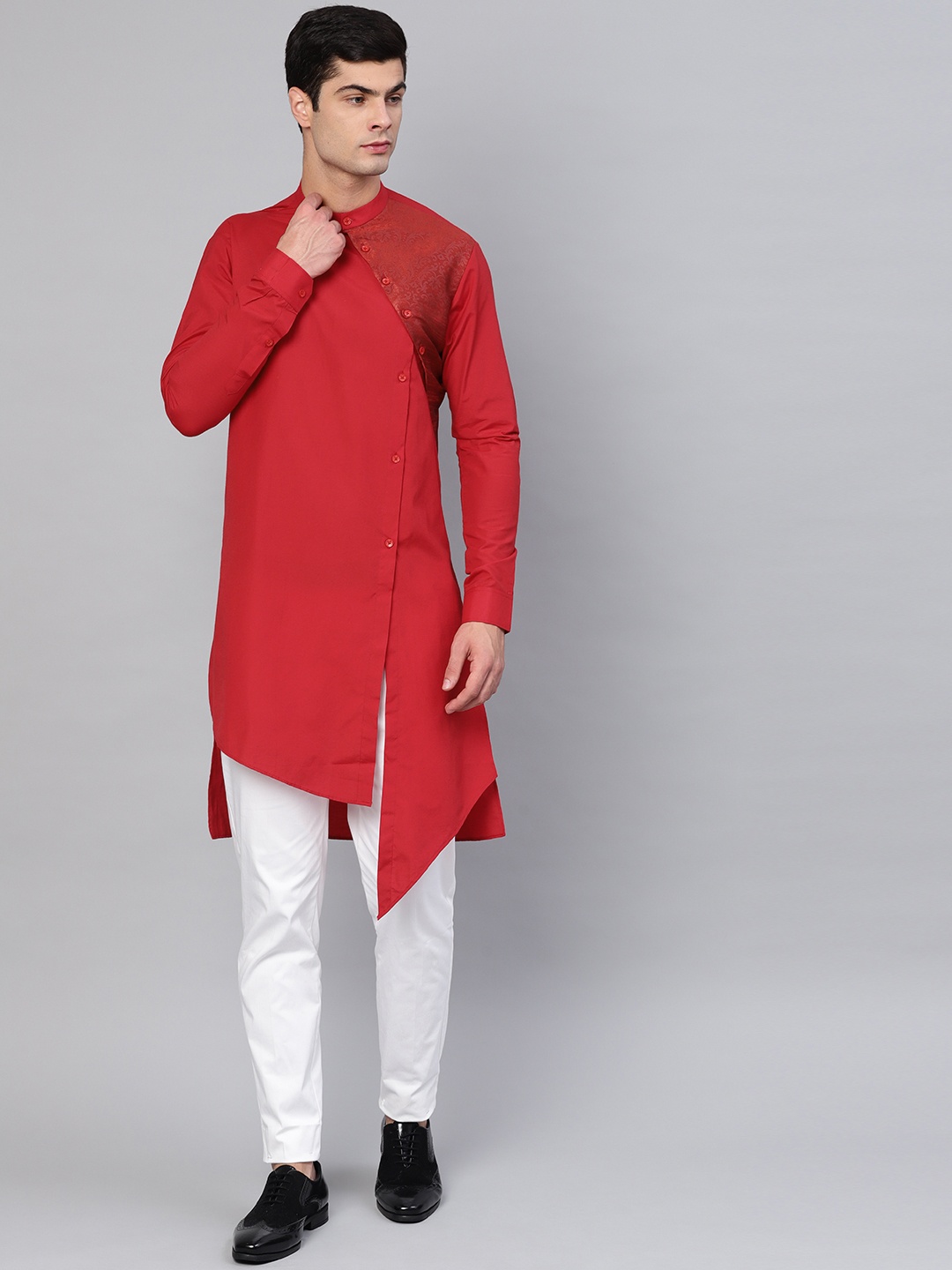 

See Designs Men Red Asymmetric Solid Straight Kurta