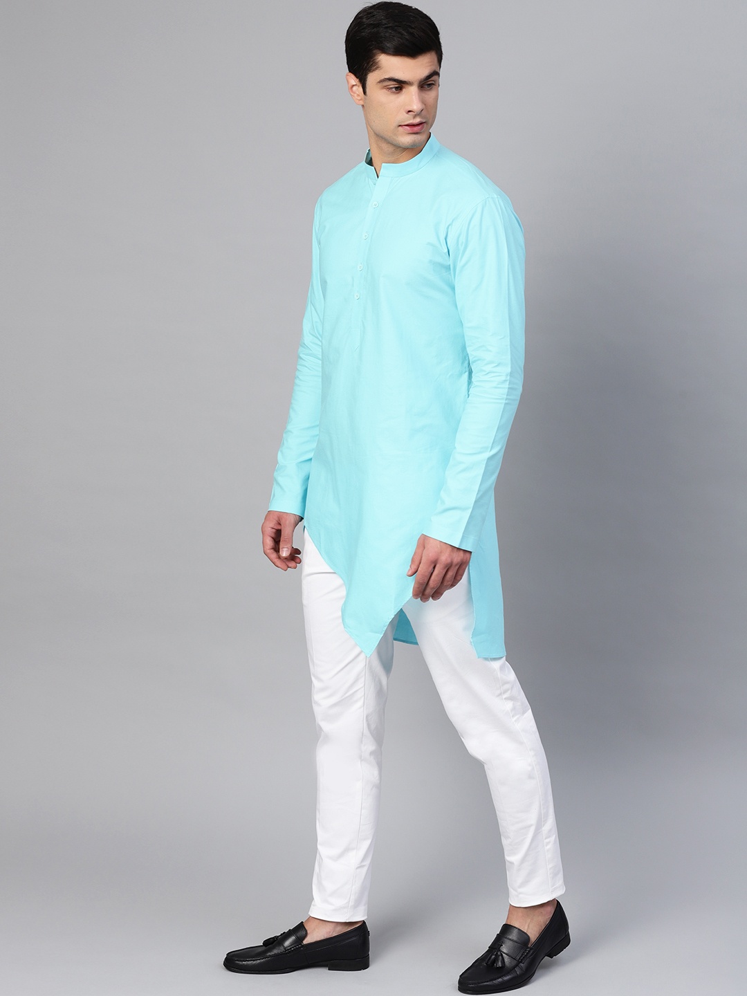 

See Designs Men Blue Solid Straight Kurta