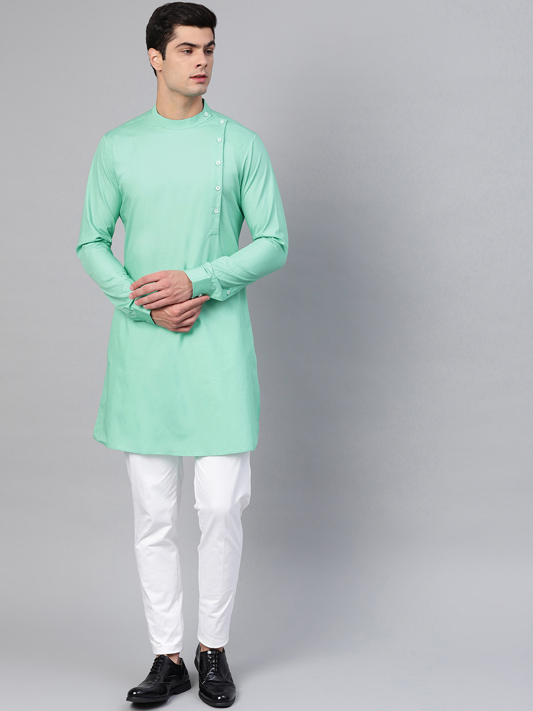 

See Designs Men Sea Green Solid Straight Kurta