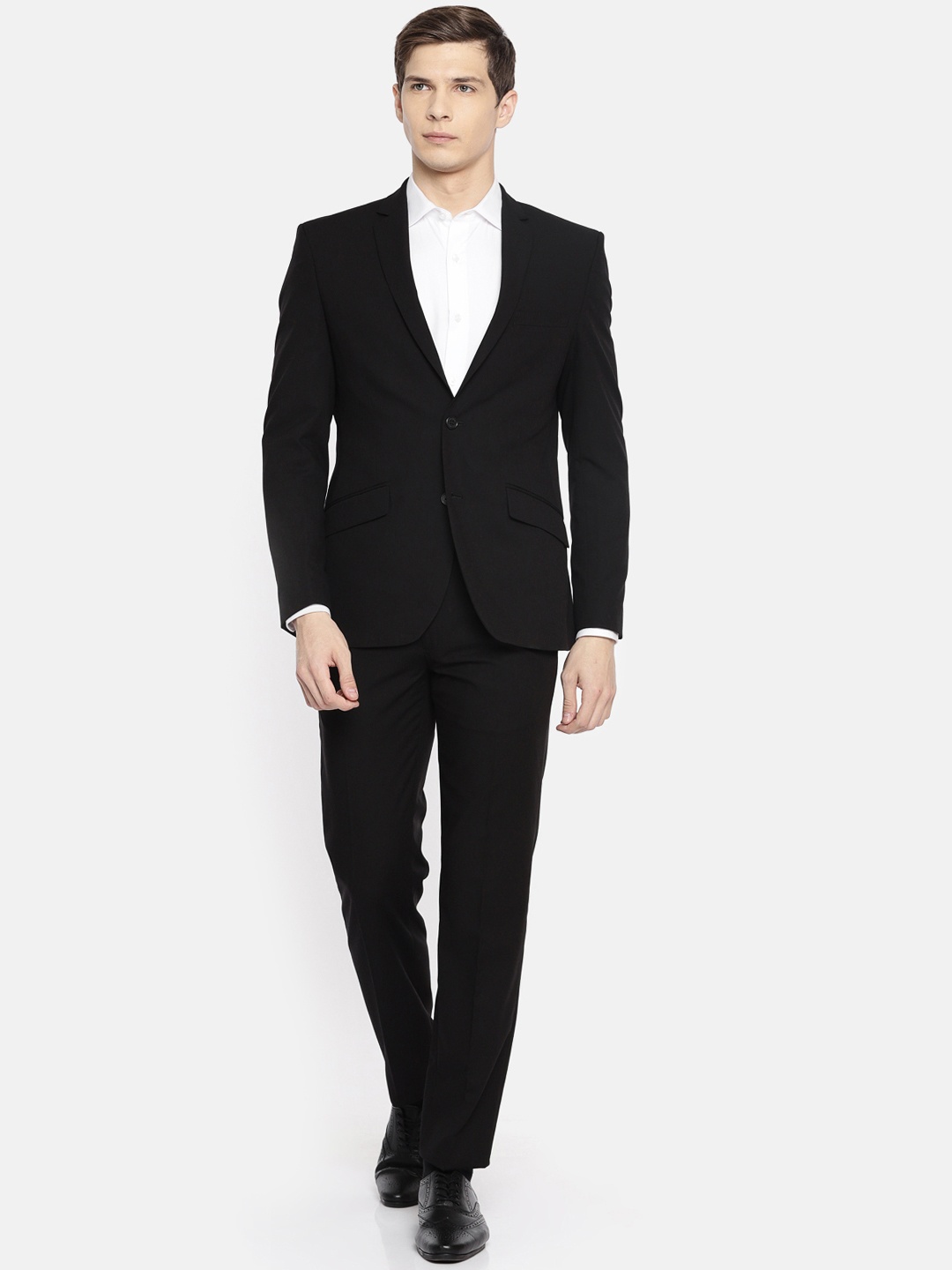 

Park Avenue Men Black Solid Super Slim Fit Single-Breasted Formal Suit