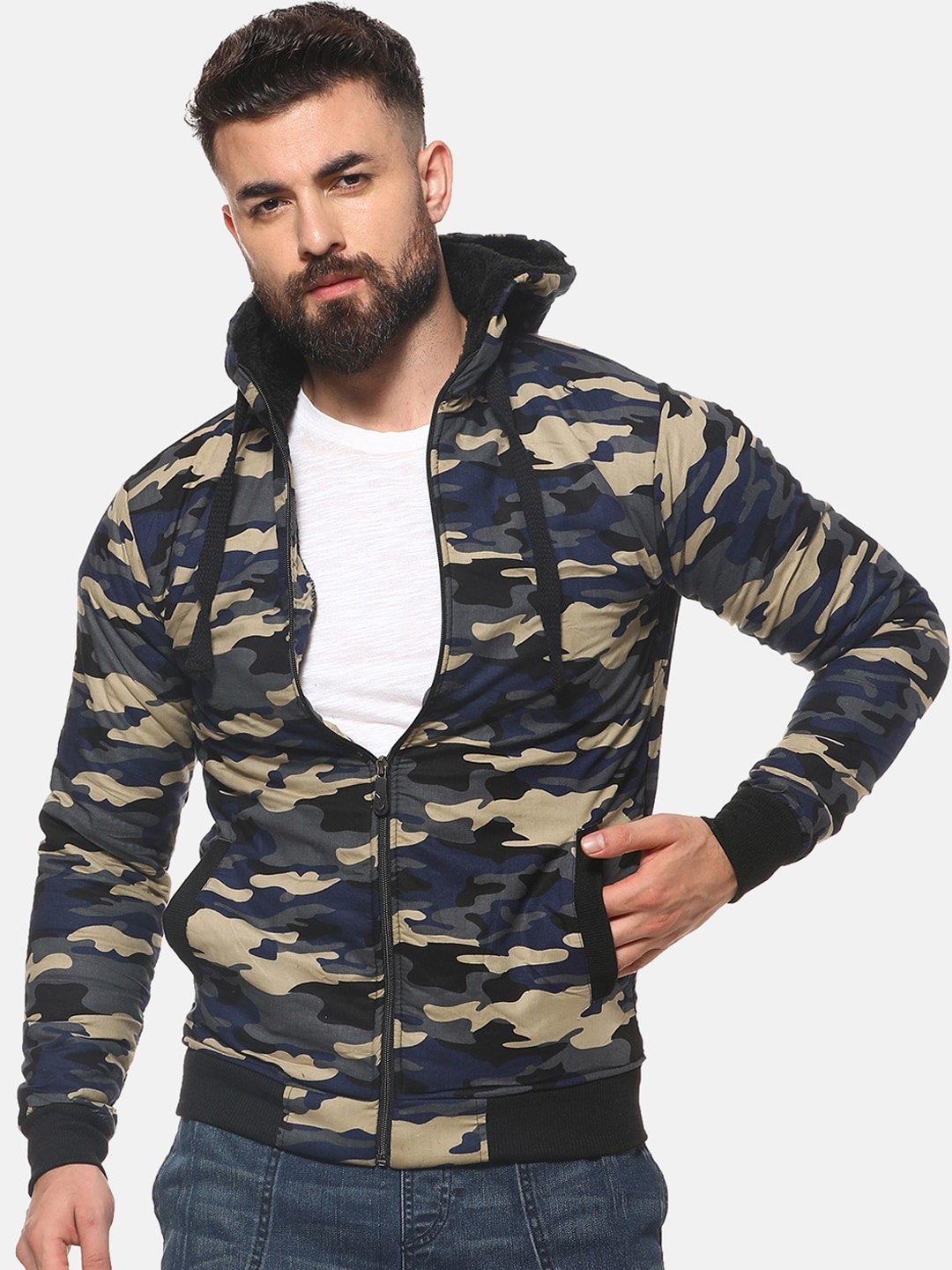 

Campus Sutra Men Multicoloured Camouflage Printed Padded Jacket, Multi