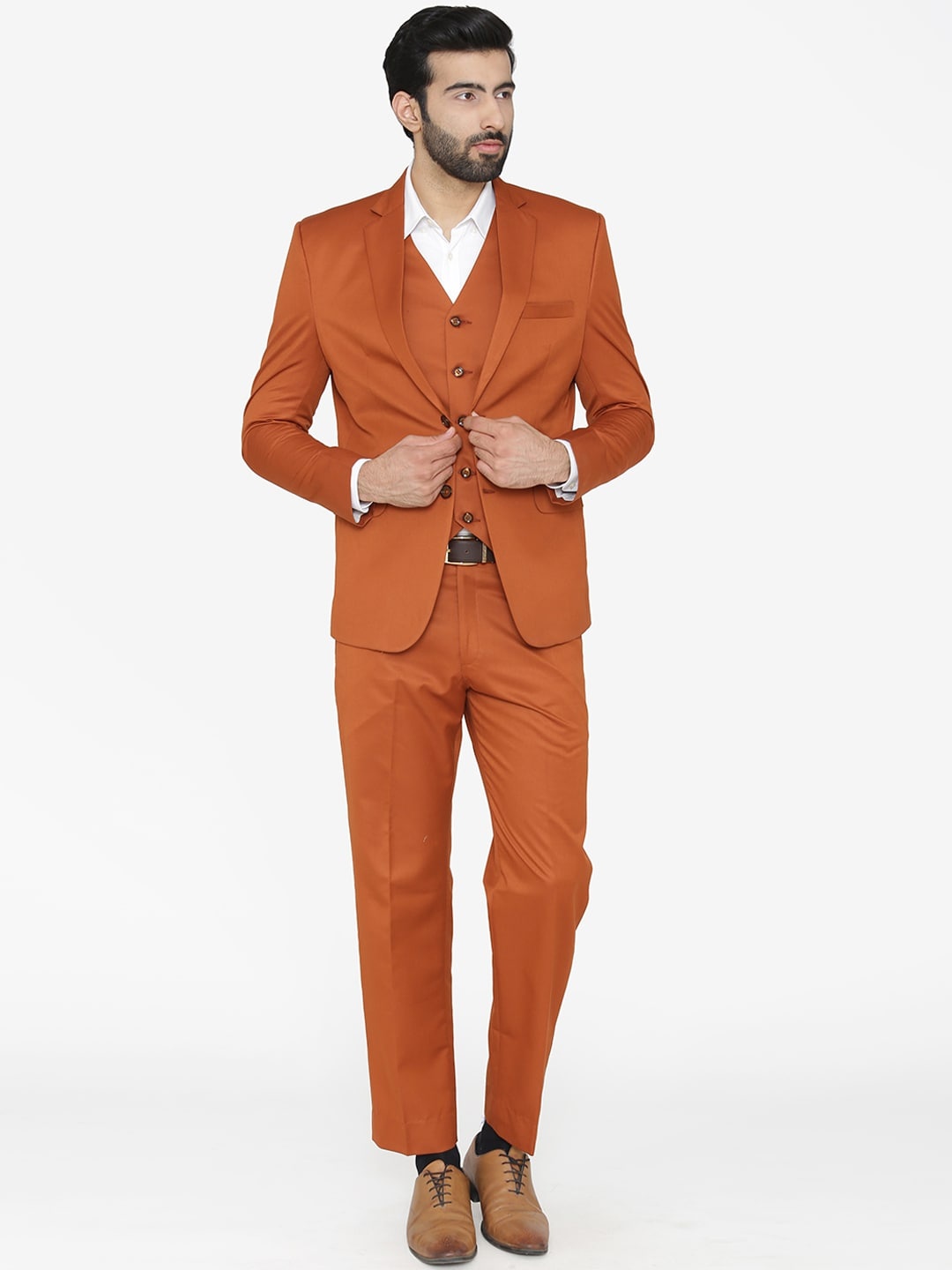 

Wintage Men Orange Solid Single-Breasted Regular Fit Party Suit