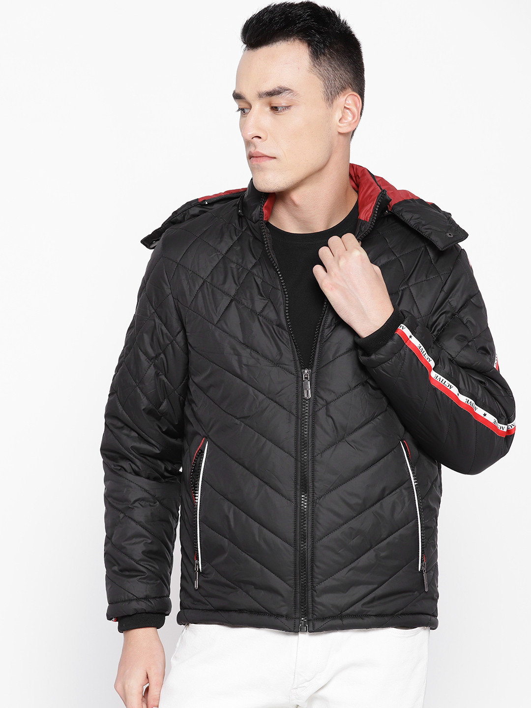 

Foreign Culture By Fort Collins Men Black Solid Quilted Jacket with Detachable Hood