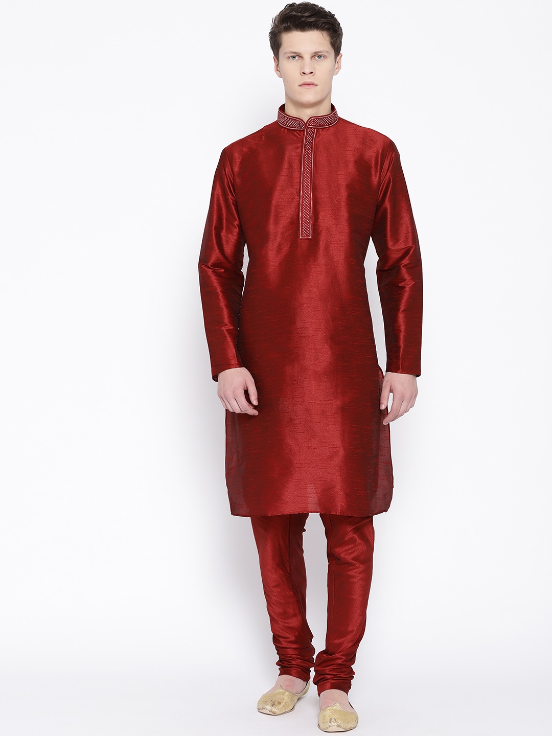 

SG LEMAN Men Maroon Solid Kurta with Churidar