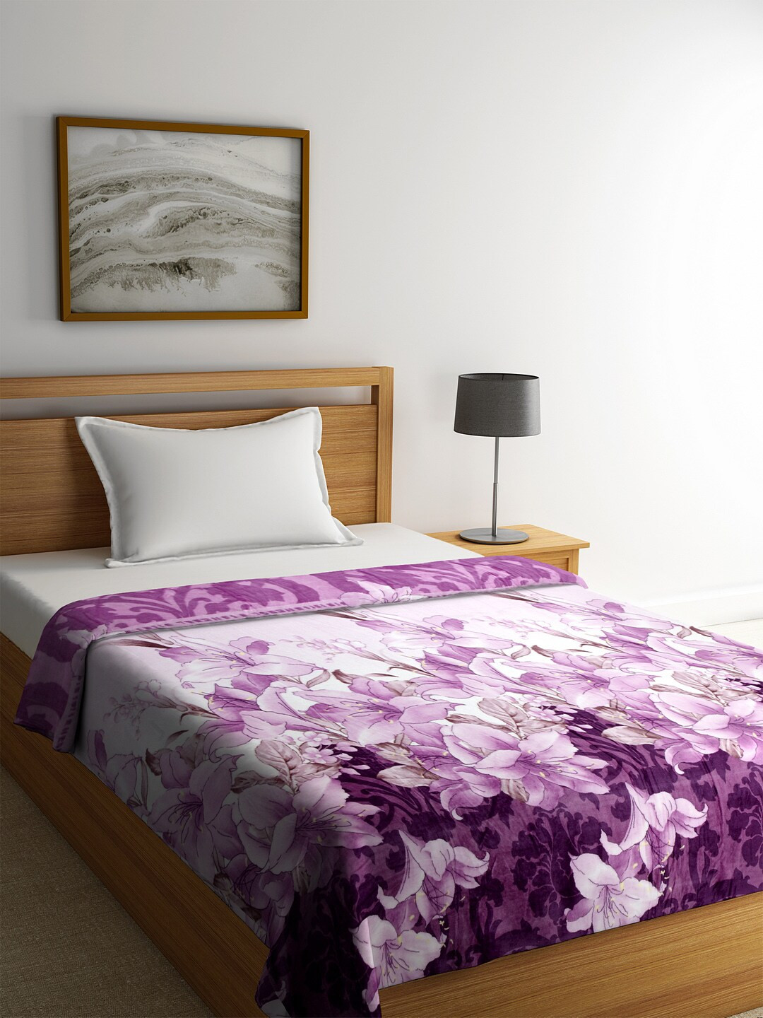 

Cortina Purple & White Floral AC Room 233 GSM Single Bed Blanket