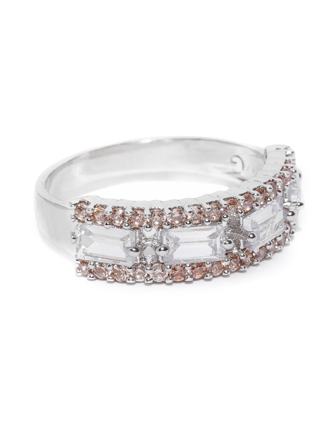 

PRITA BY PRIYAASI Peach-Coloured Silver-Plated AD-Studded Handcrafted Finger Ring