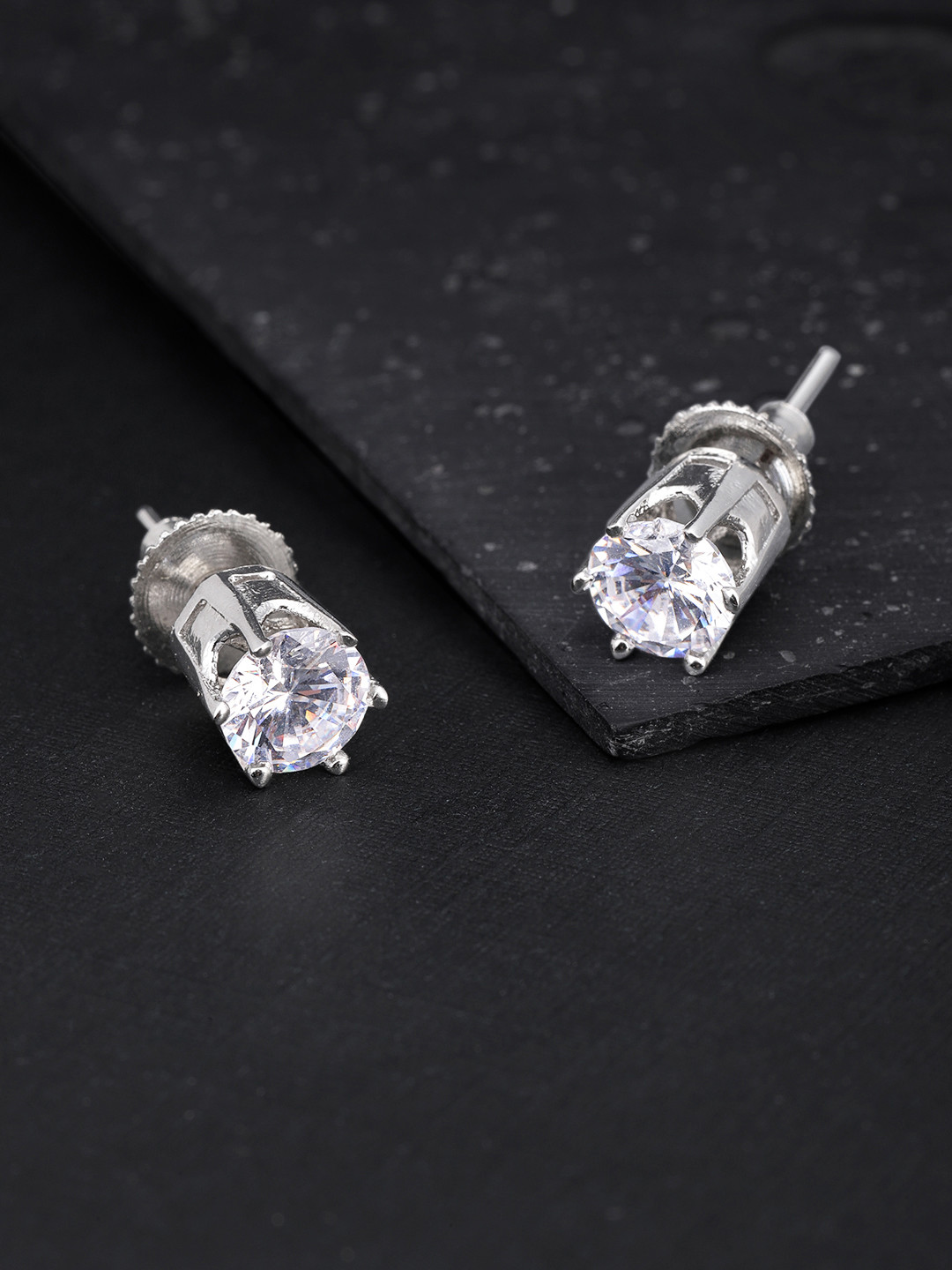 

Priyaasi Silver-Plated American Diamond Studded Circular Studs