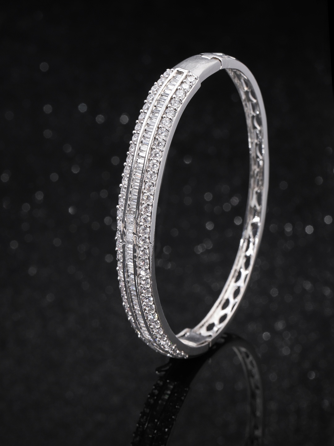 

Priyaasi Silver-Plated AD-Studded Handcrafted Bangle Style Bracelet