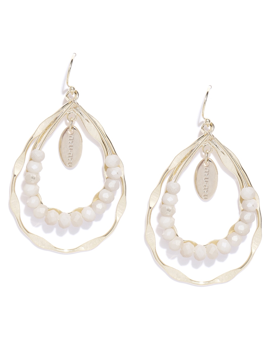 

PRITA BY PRIYAASI Off-White Gold-Plated Beaded Teardrop Shaped Drop Earrings