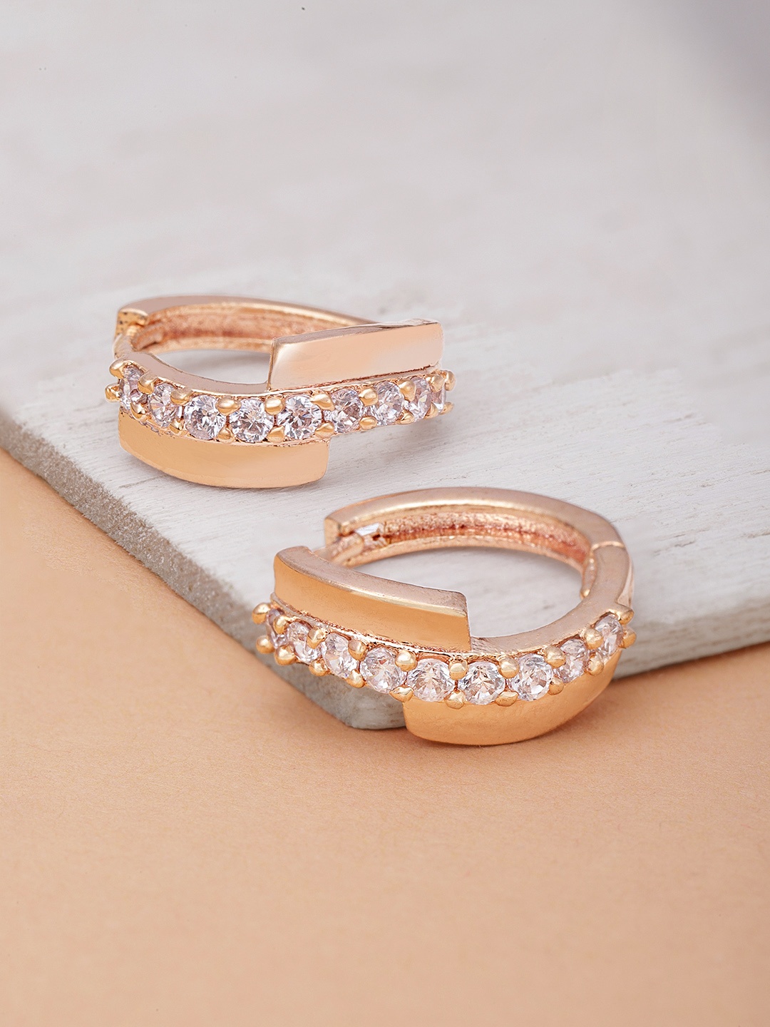 

Priyaasi Rose Gold-Plated American Diamond Studded Circular Studs