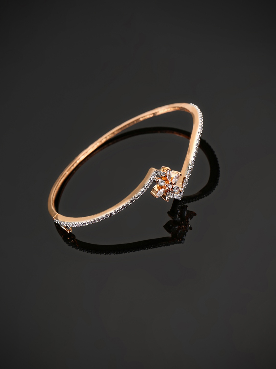 

Priyaasi Rose Gold-Plated AD-Studded Handcrafted Floral Shaped Bangle Style Bracelet