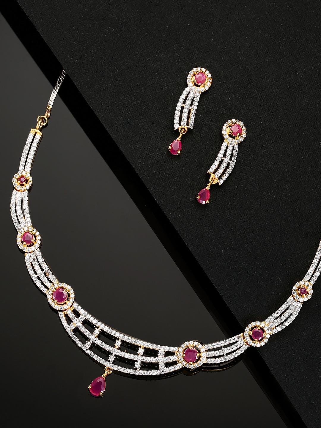 

Priyaasi Pink Gold-Plated AD-Studded Handcrafted Jewellery Set