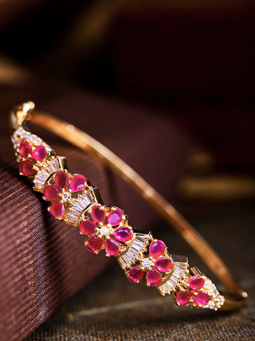 

Priyaasi Magenta Gold-Plated CZ Stone-Studded Handcrafted Bangle-Style Bracelet