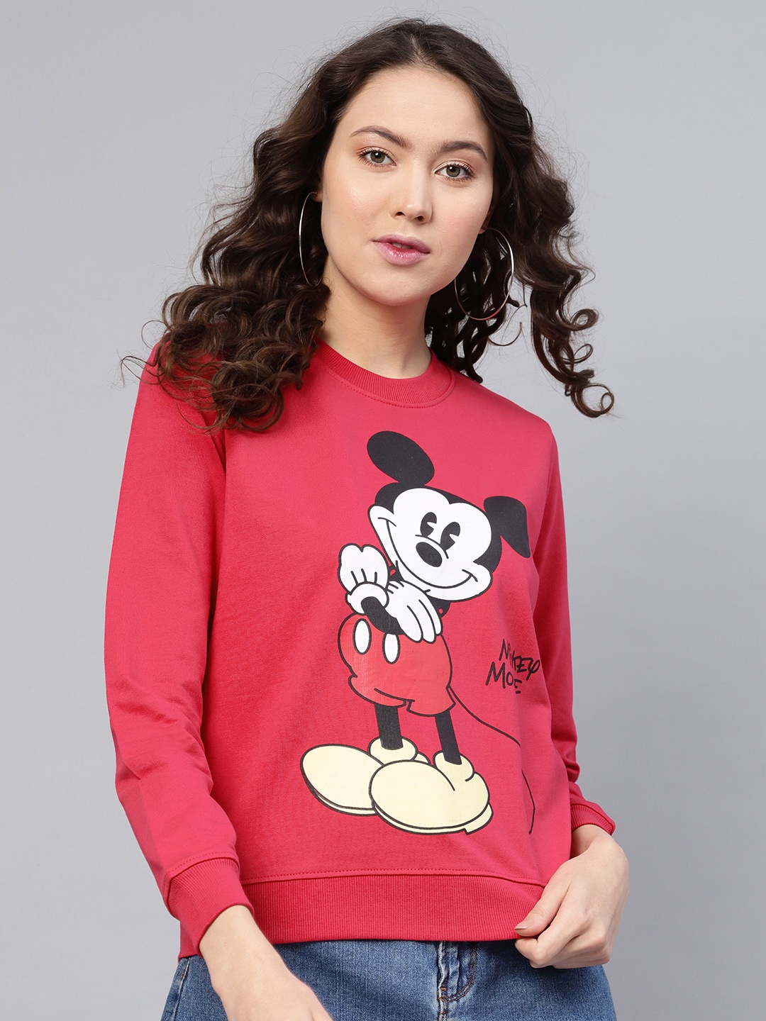 

SASSAFRAS Women Fuchsia & White Printed Sweatshirt
