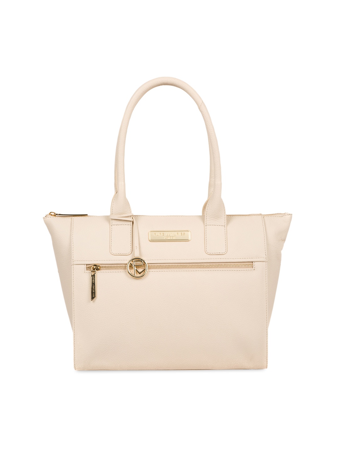 

PURE LUXURIES LONDON Women Cream Coloured Solid Genuine Leather Faye Tote Bag