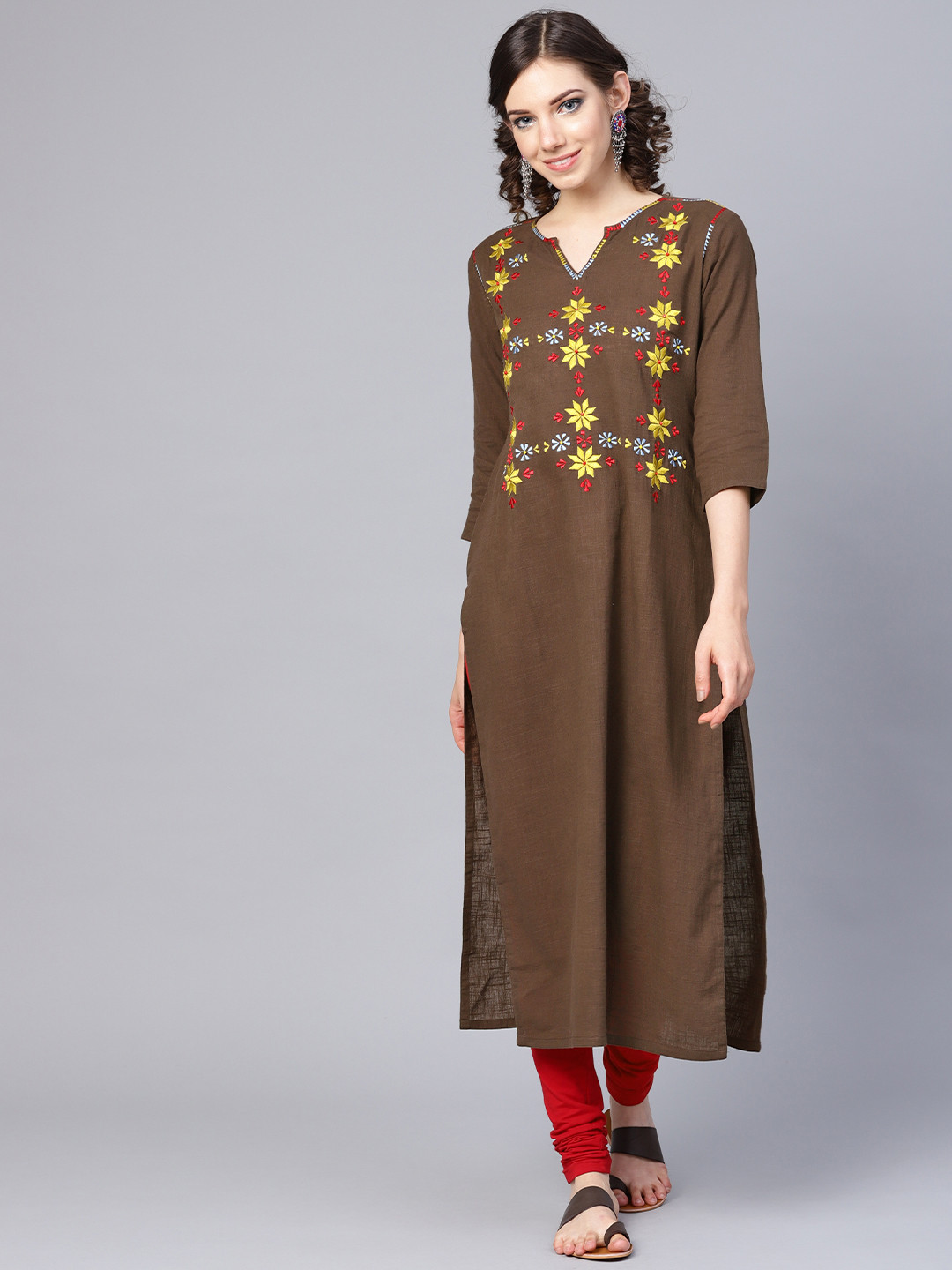

Varanga Women Brown Yoke Design Straight Kurta