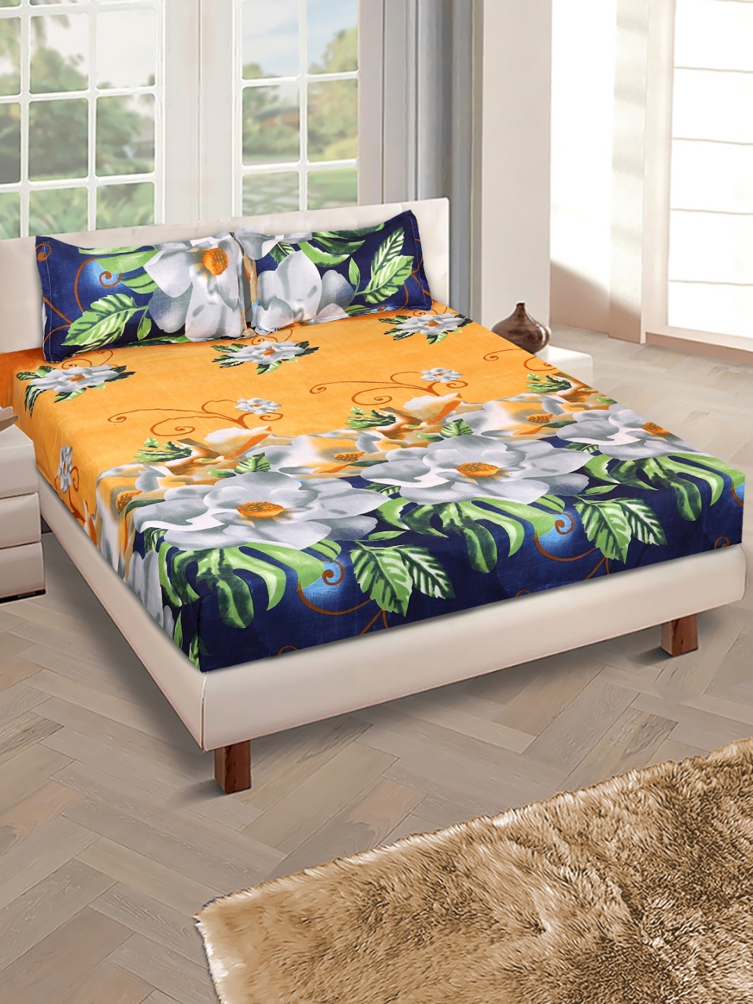 

ROMEE Floral 144 TC Microfiber Queen Bedsheet with 2 Pillow Covers, Multi