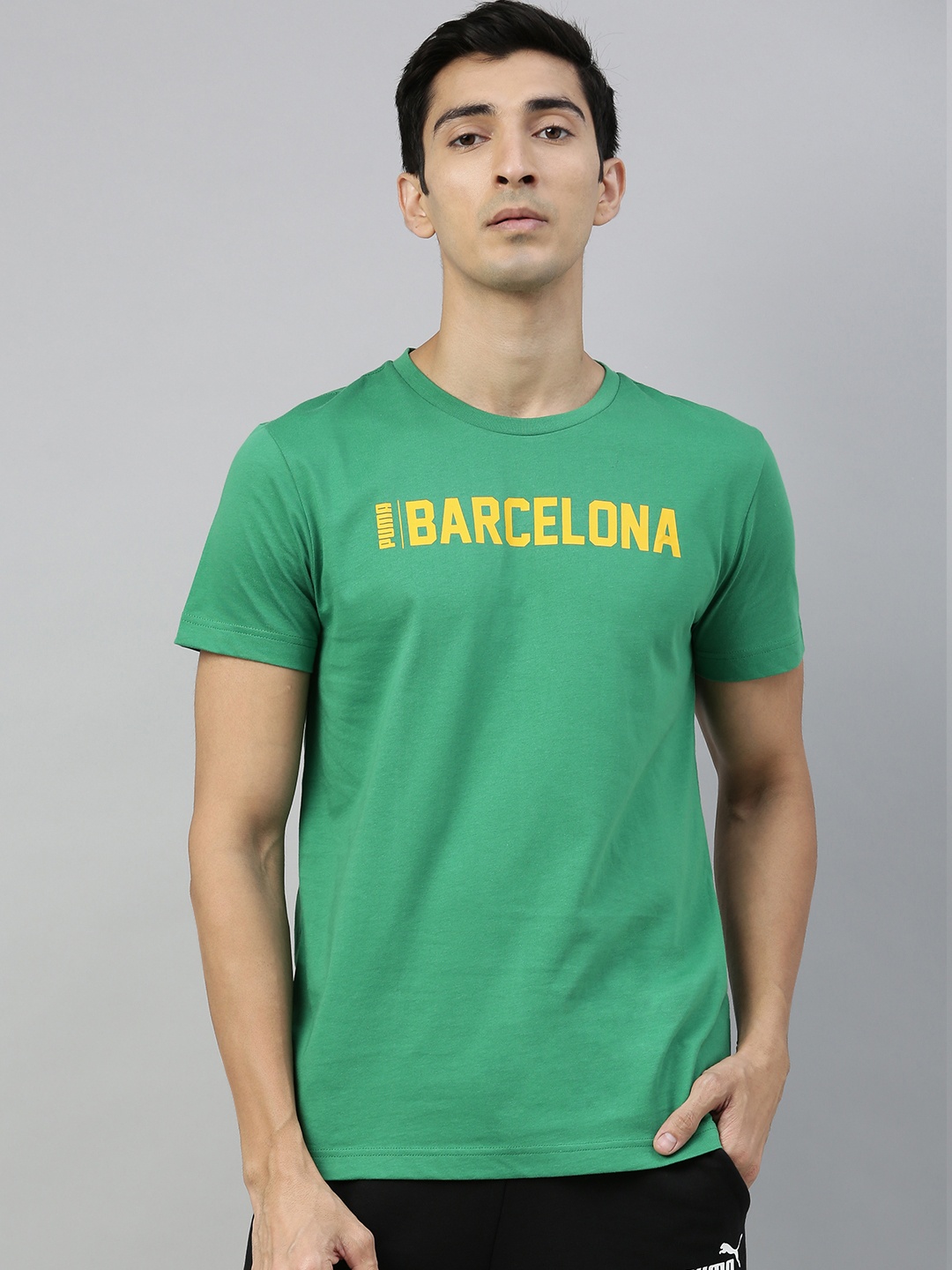 

Puma Men Green Printed Graphic IX Amazon Round Neck Pure Cotton T-shirt