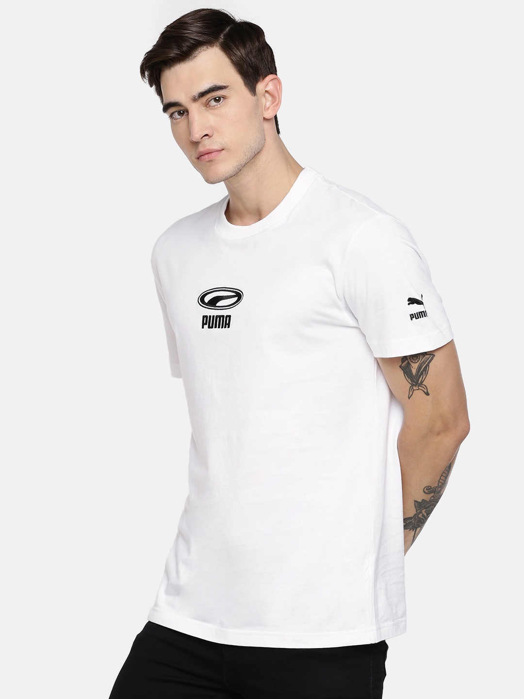 

Puma Men White Embroidered Round Neck OG Pure Cotton T-shirt