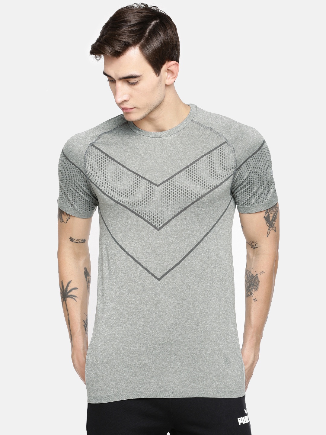 

Puma Men Grey Printed DryCELL Round Neck Reactive evoKNIT T-shirt