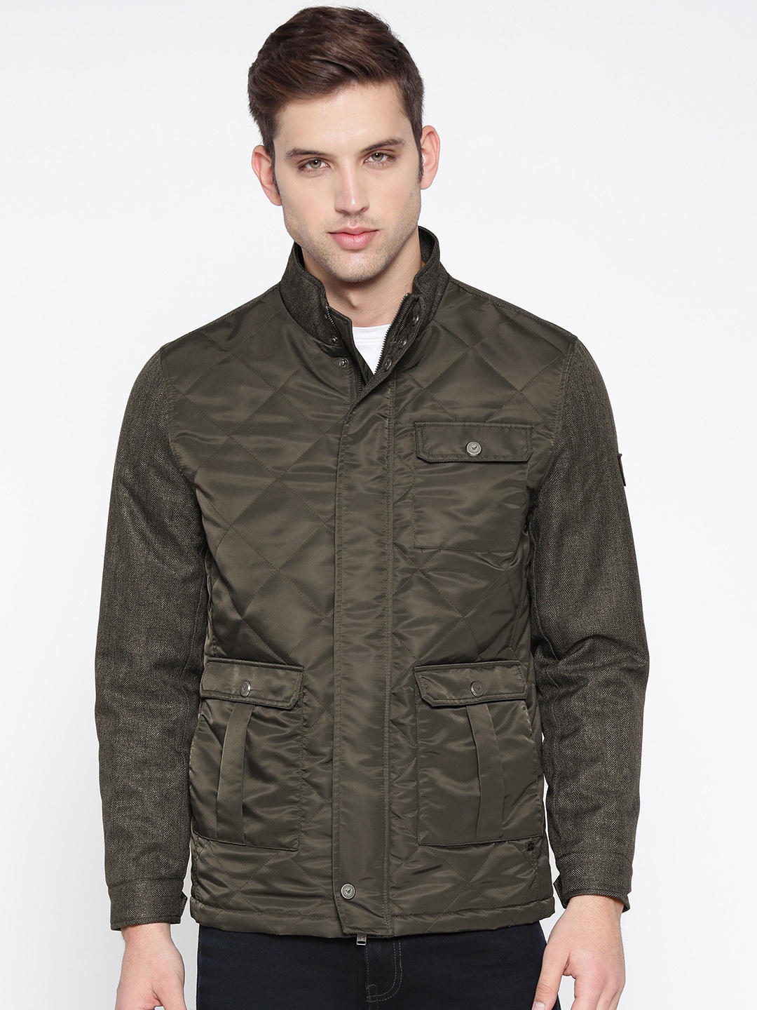 

Blackberrys Men Olive Green Solid Quilted Jacket