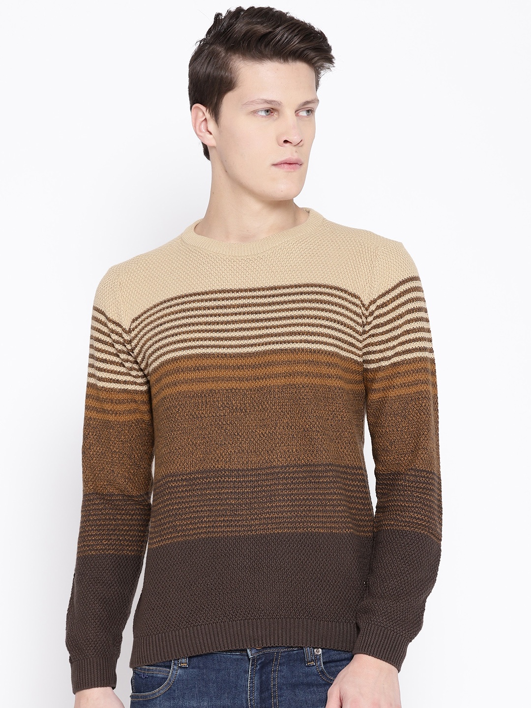 

Blackberrys Men Beige & Brown Striped Sweater
