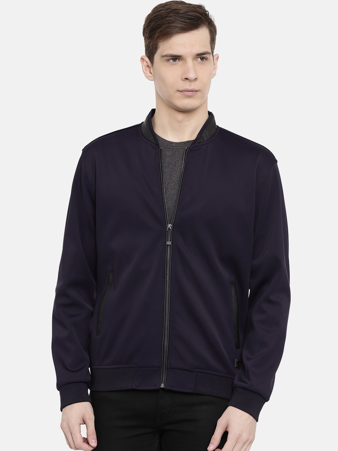 

Blackberrys Men Navy Blue Solid Slim Fit Bomber Jacket