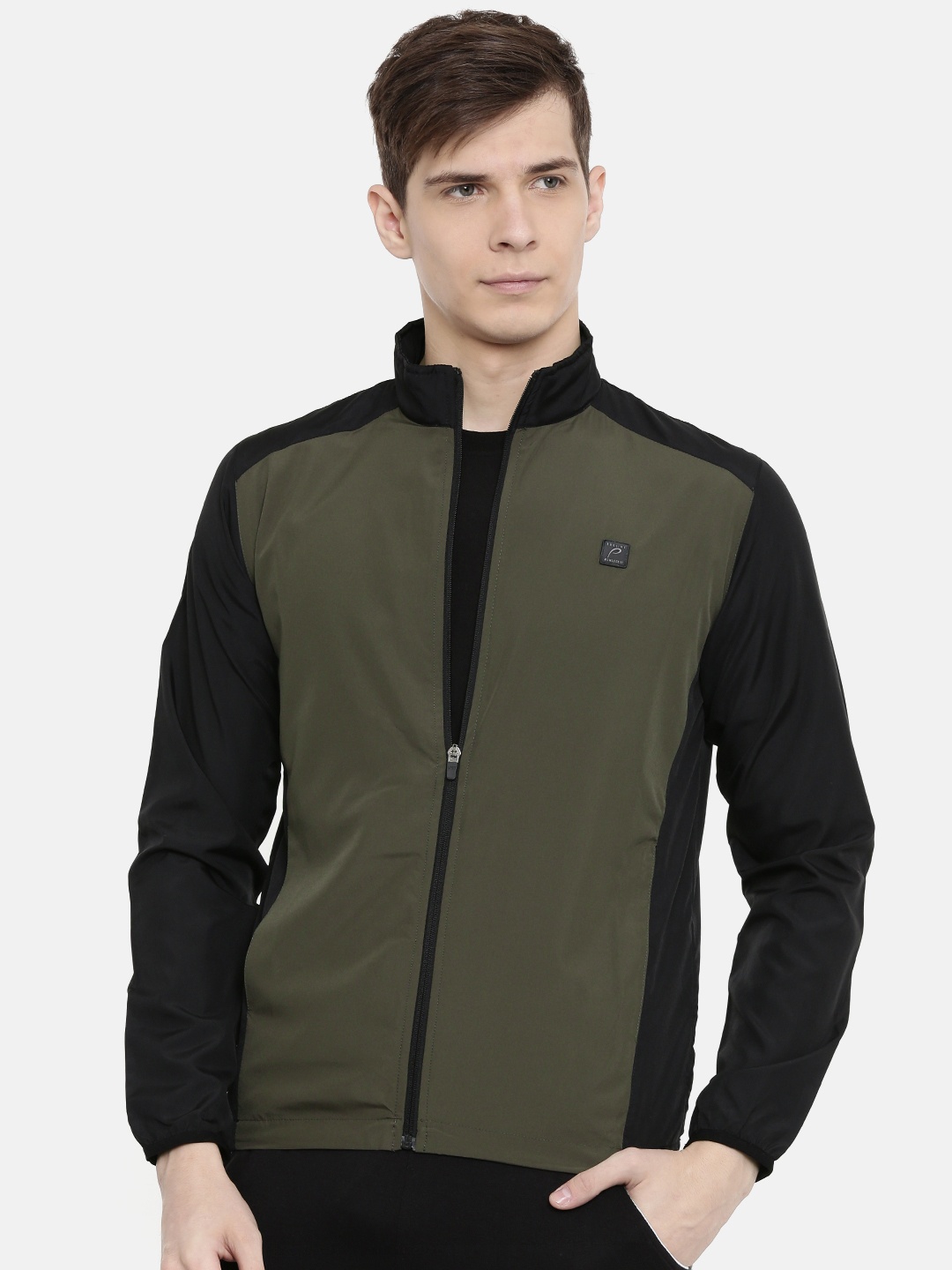 

Proline Active Men Olive Green & Black Colourblocked Windcheater Jacket
