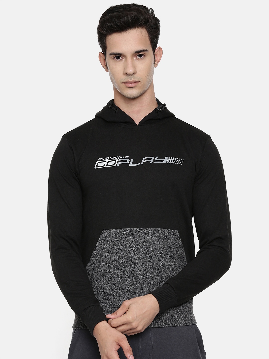 

Proline Active Men Black & Grey Printed Hooded Sweatshirt