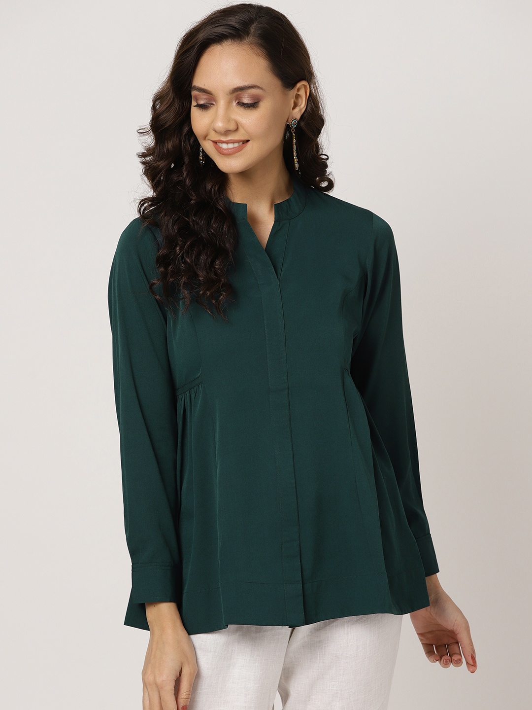 

MBE Women Green Solid A-Line Top