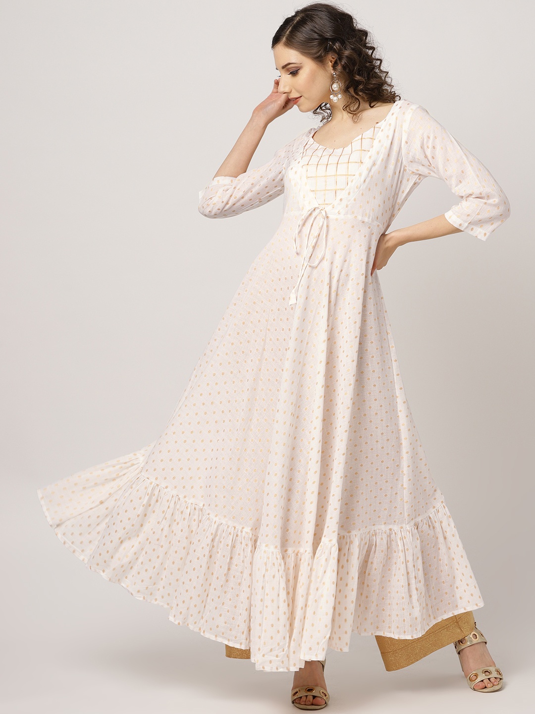 

MBE Women Off-White & Golden Woven Design Anarkali Kurta
