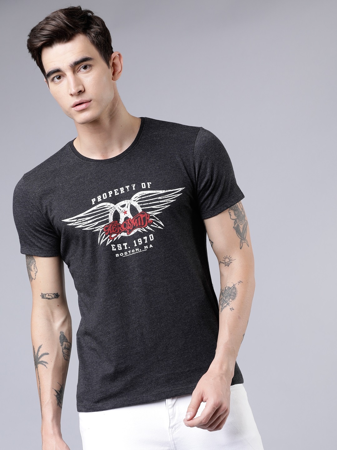 

LOCOMOTIVE Men Black Printed Round Neck T-shirt