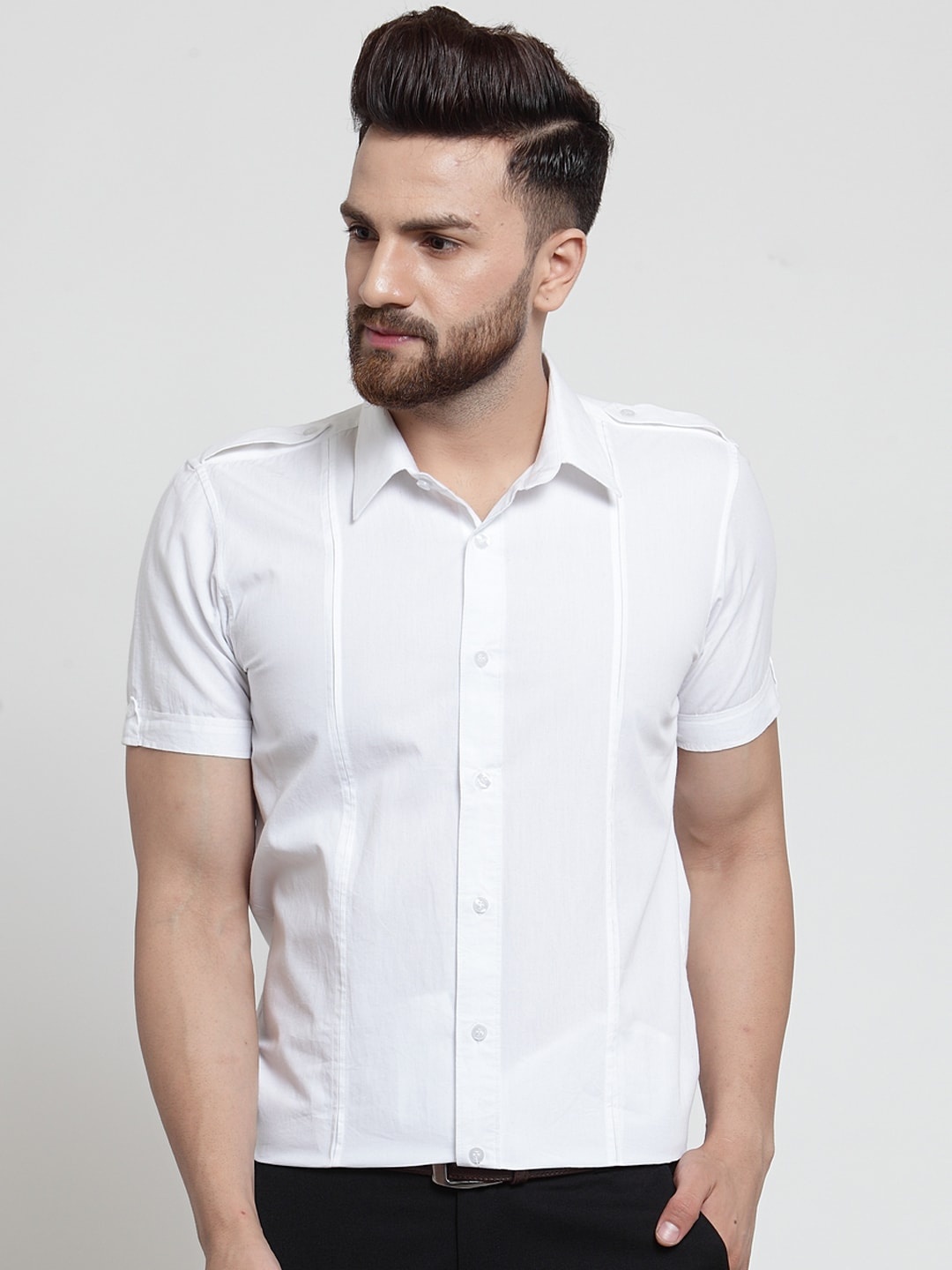 

Purple State Men White Slim Fit Solid Semi Formal Shirt