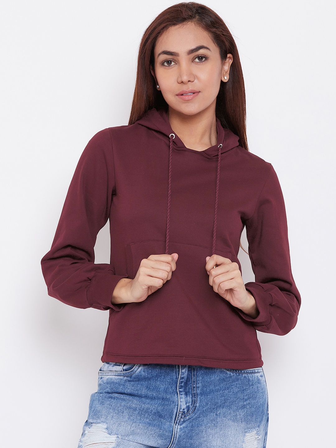 

Alsace Lorraine Paris Women Burgundy Solid Hooded Sweatshirt
