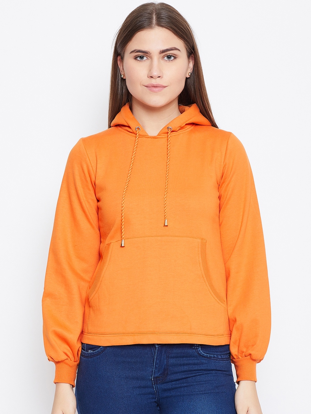 

Alsace Lorraine Paris Women Orange Solid Hooded Sweatshirt