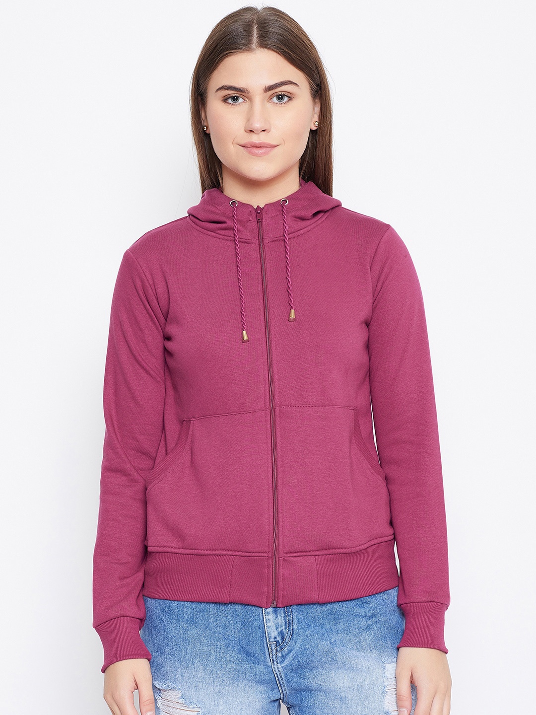 

Alsace Lorraine Paris Women Magenta Solid Hooded Sweatshirt