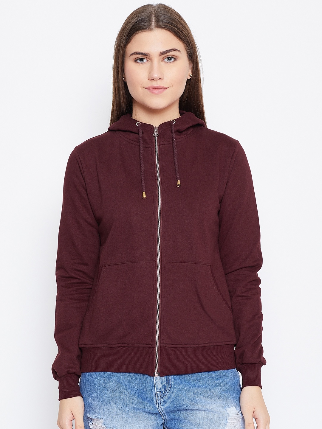 

Alsace Lorraine Paris Women Rust Brown Solid Hooded Sweatshirt