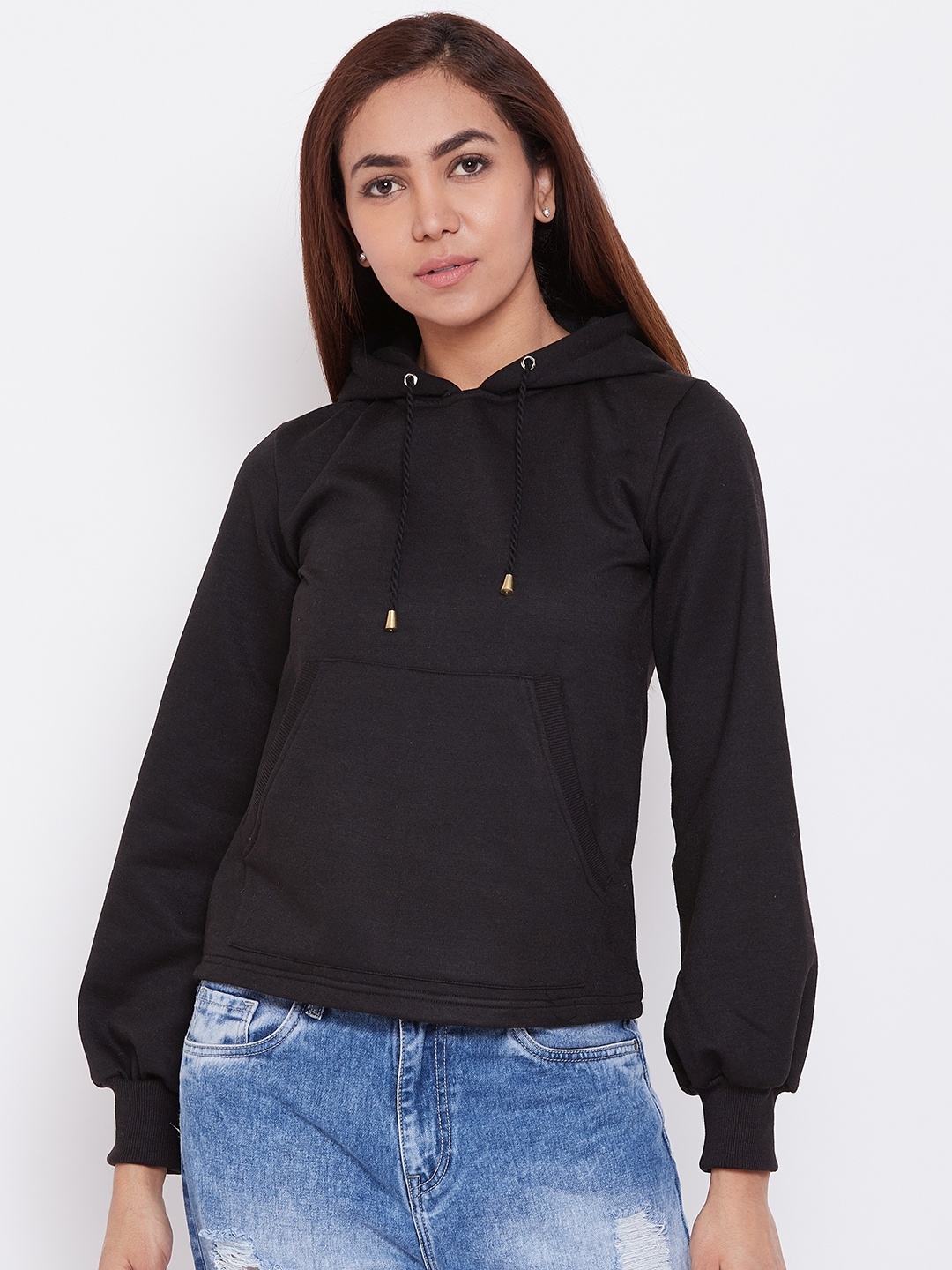 

Alsace Lorraine Paris Women Black Solid Hooded Sweatshirt