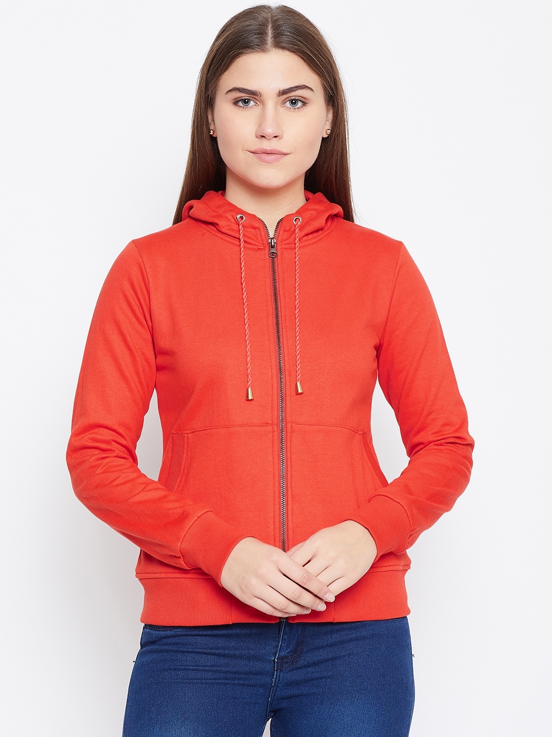

Alsace Lorraine Paris Women Coral Orange Solid Hooded Sweatshirt