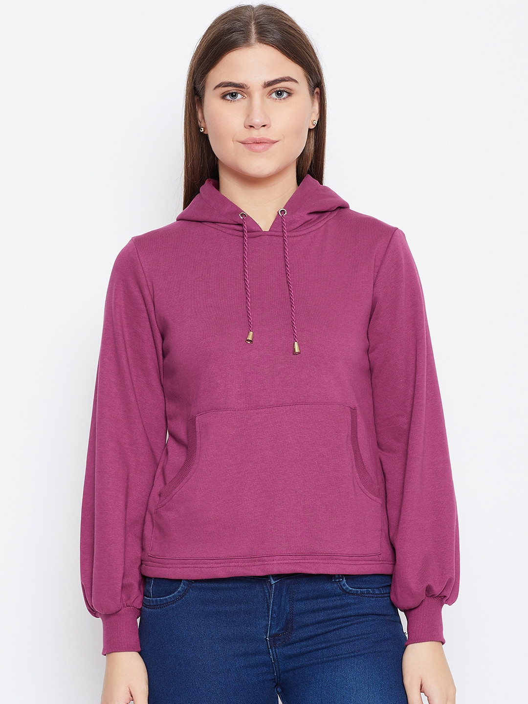 

Alsace Lorraine Paris Women Magenta Solid Hooded Sweatshirt