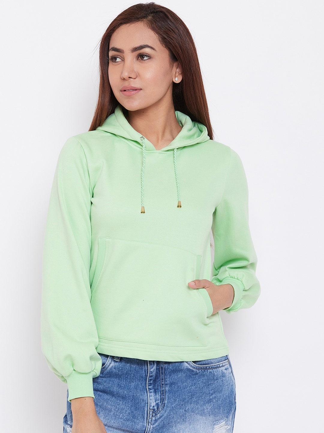 

Alsace Lorraine Paris Women Green Solid Hooded Sweatshirt